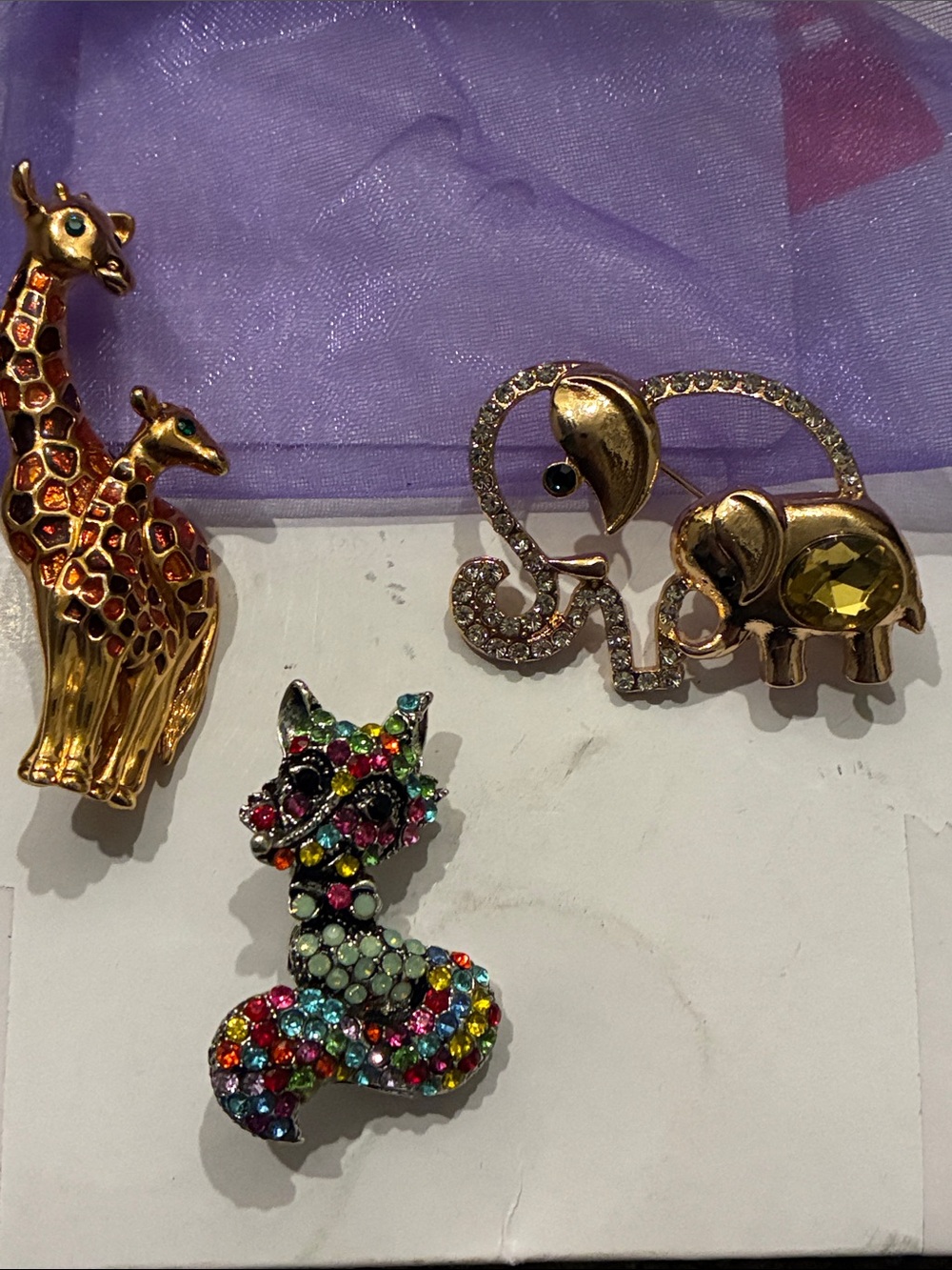 Pin Brooch Bundle: Colorful Fox, Baby & Mama Elephant, Baby & Mama Giraffe